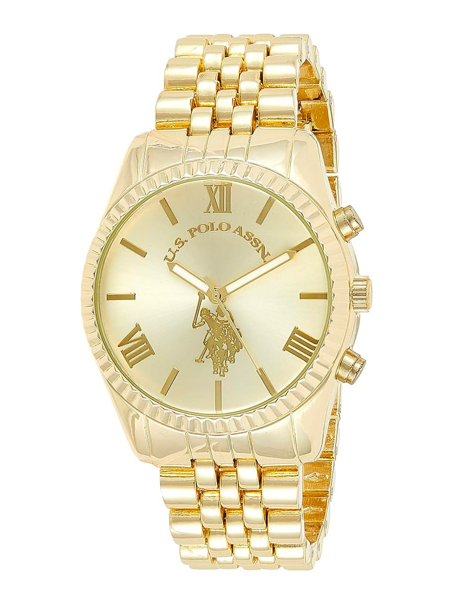 U.S. Polo Assn. Women's Bracelet Watch with Notched Bezel Gold