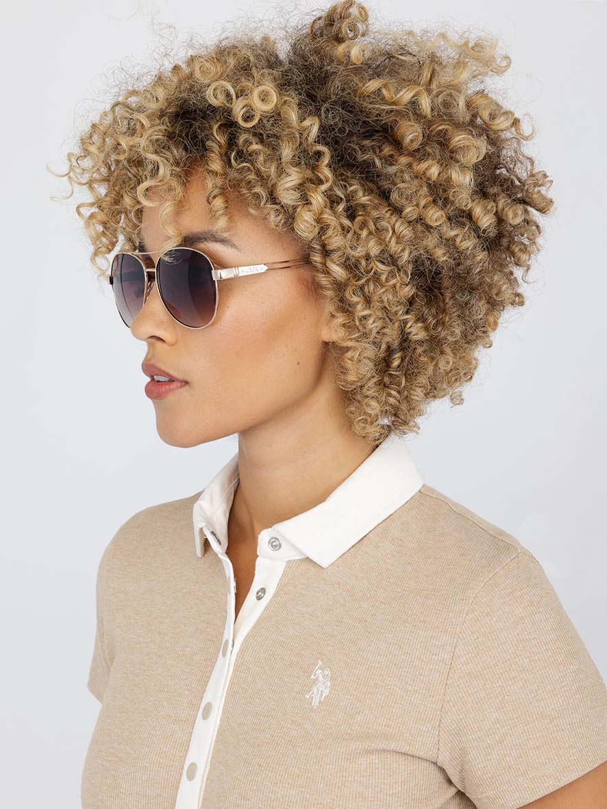 U.S. Polo Assn. Women's Aviator Sunglasses Rose Gold Nude