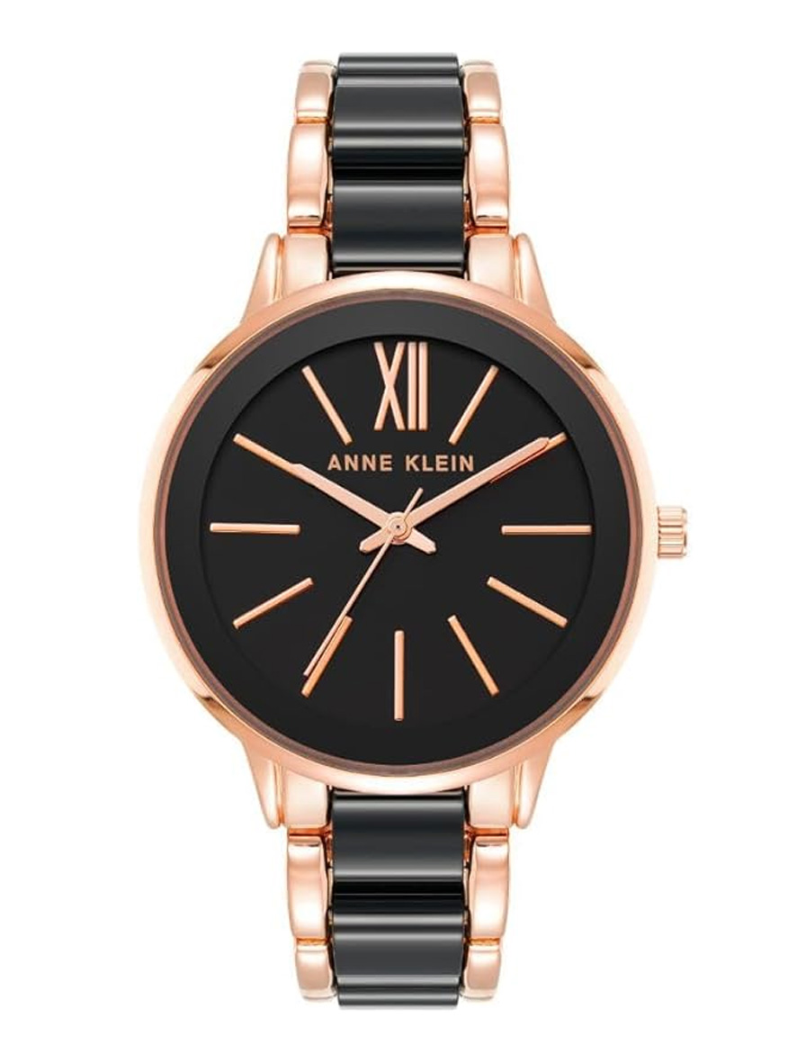 Anne Klein Women's Resin Bracelet Watch Black Rose Gold