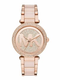 Michael Kors Women's Parker Crystal Pavé Logo Watch Rose Gold