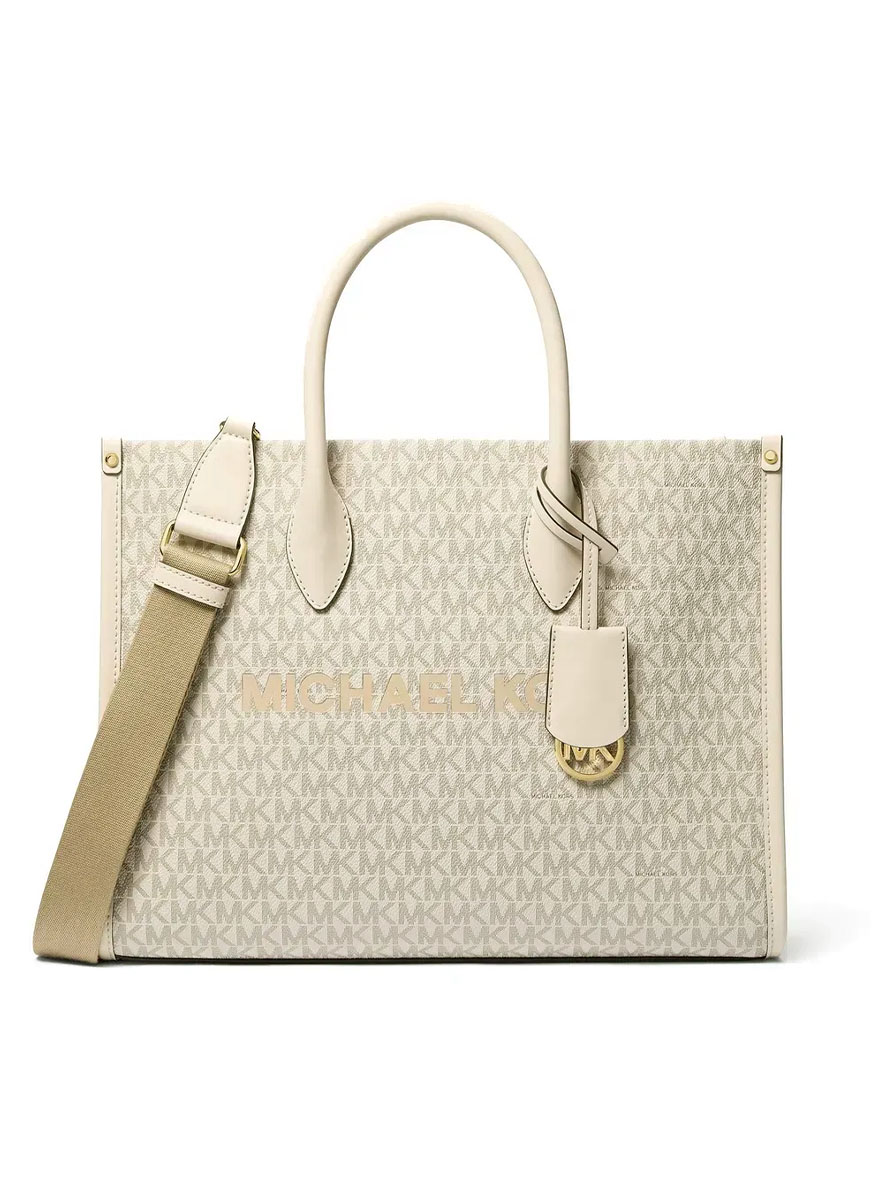 Michael Kors Mirella Medium Signature Logo Tote Bag Light Cream Multi