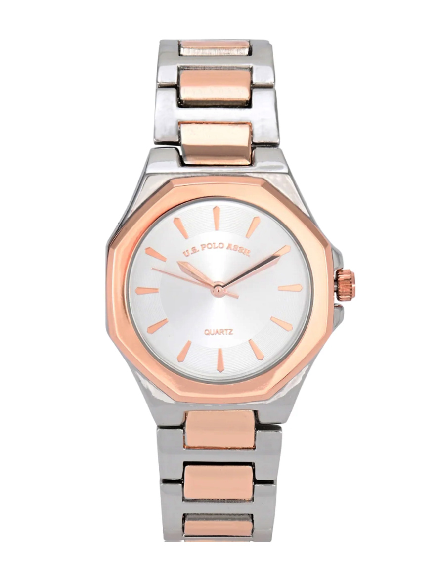 U.S. Polo Assn. Women's Two Tone Link Analog Bracelet Watch Silver Rose Gold
